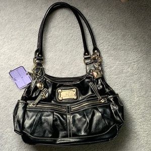 NWT Sienna Ricchi Hobo Bag - black with white stitching, silver hardware.
